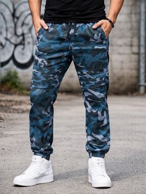 Phat Farm Stretch Blue Hued Camo Moto Jogger Pants